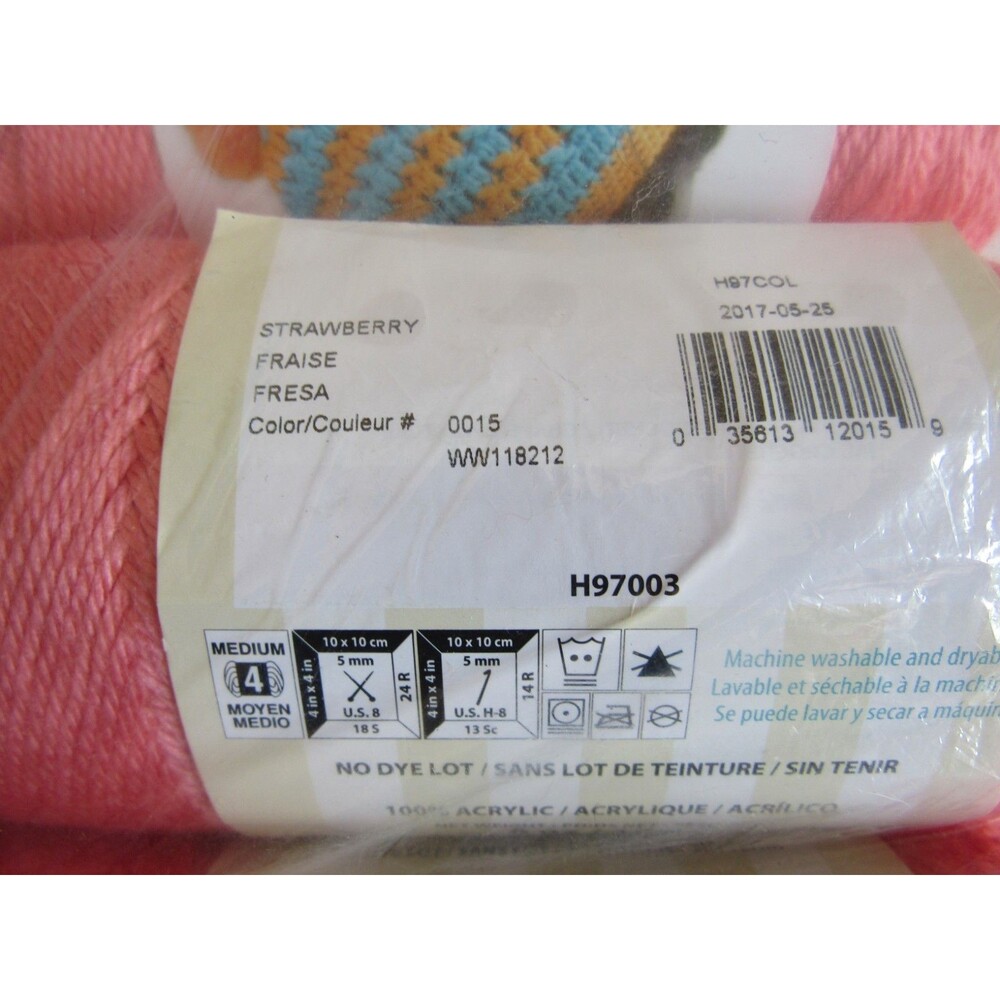 Caron Simply Soft Worsted Weight 4 Ply Acrylic Yarn Lot of 3 Strawberry 0015 - Picture 3 of 3